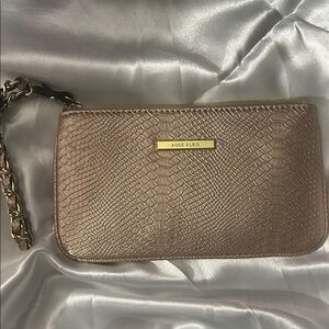Anne Klein Croc Embossed Rose Gold Wristlet with Gold Chain Strap NWOT